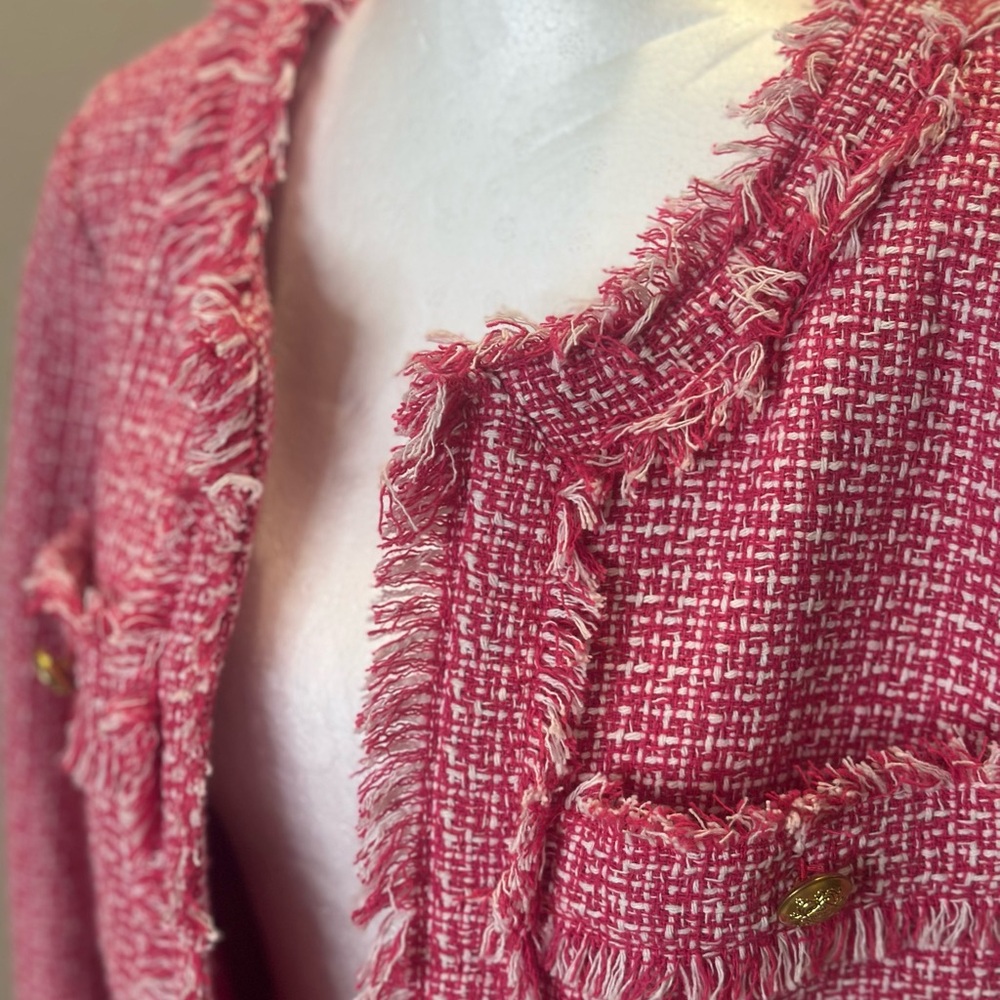 Nanette Lepore Pink Tweed Blazer with Frayed Edges - Picture 3 of 7